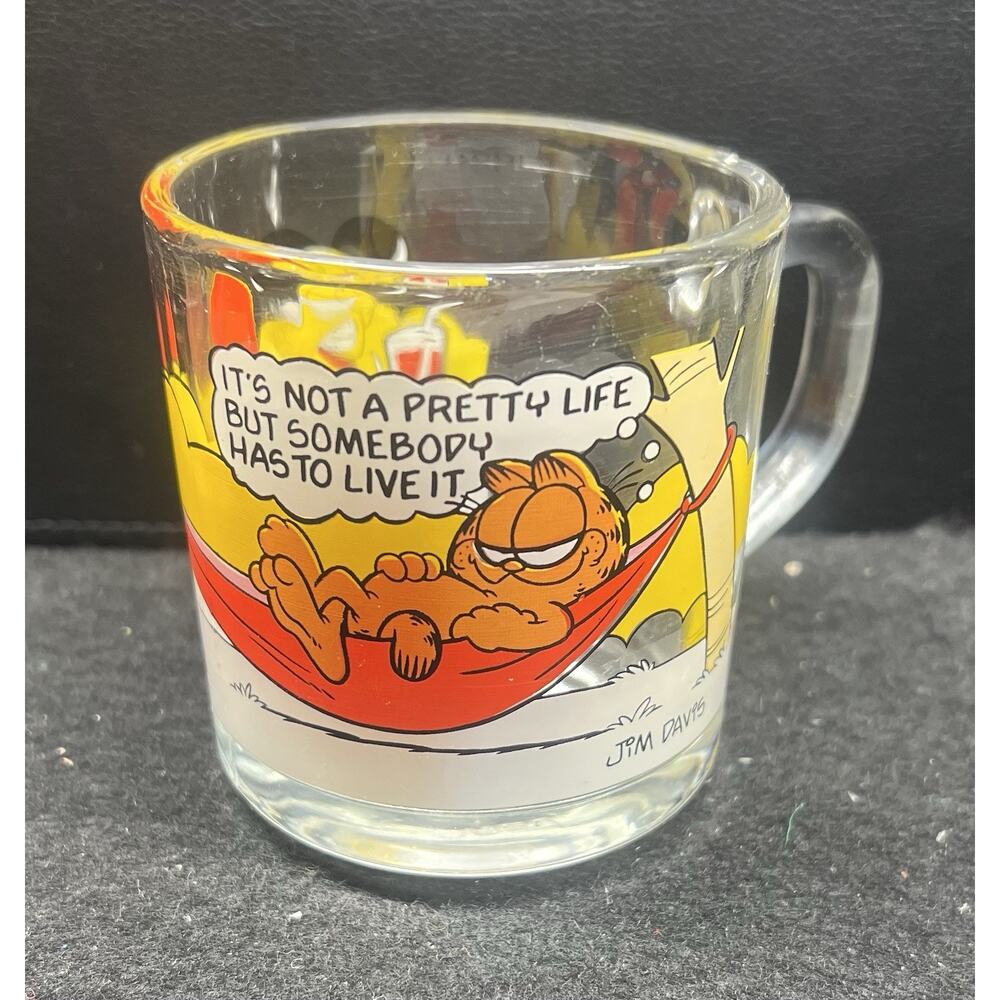 Vintage Garfield and Odie Coffee Cup Not a Pretty Life 1978 McDonalds Glass Mug
